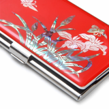 Business Card Case inlaid with Mother of Pearl Orchid Design